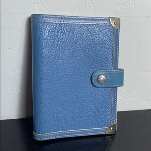 Louis Vuitton Blue Gold Trunk Style Agenda Passport Holder Wallet Case
